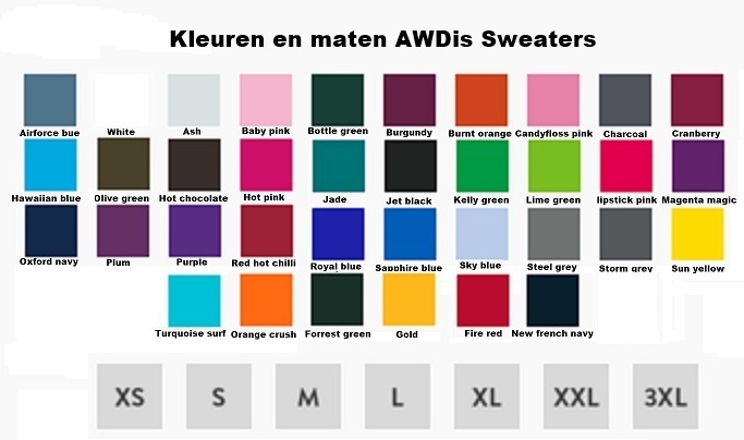 AWDis kleuren en maten